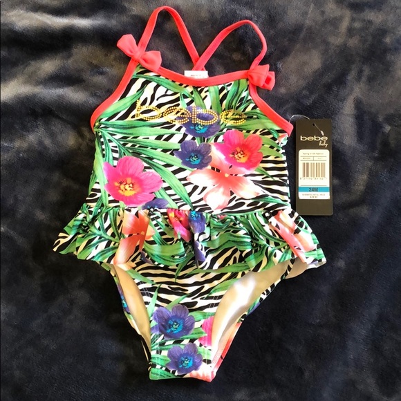bebe  Infant  Swimsuit Ruffle One-Piece - Picture 2 of 6